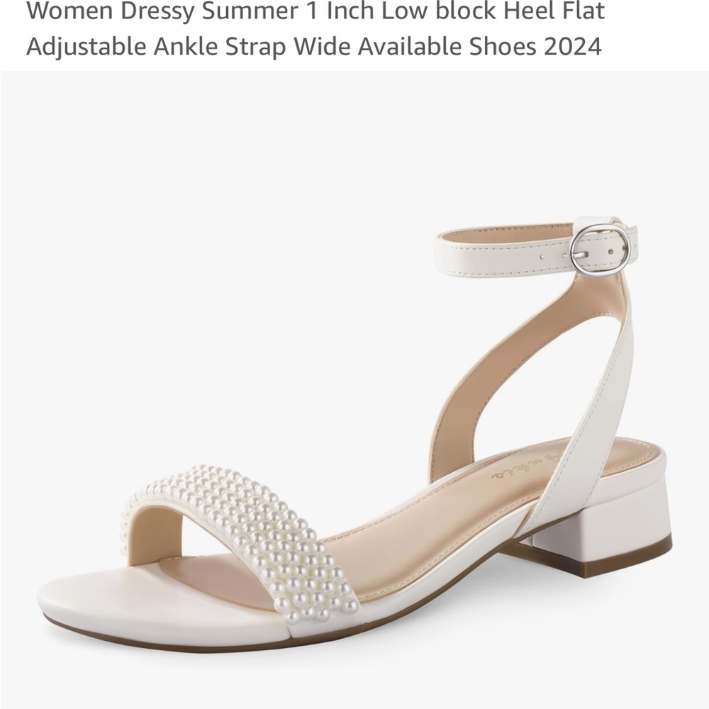 White Low Block Heel Sandals with Ankle Strap